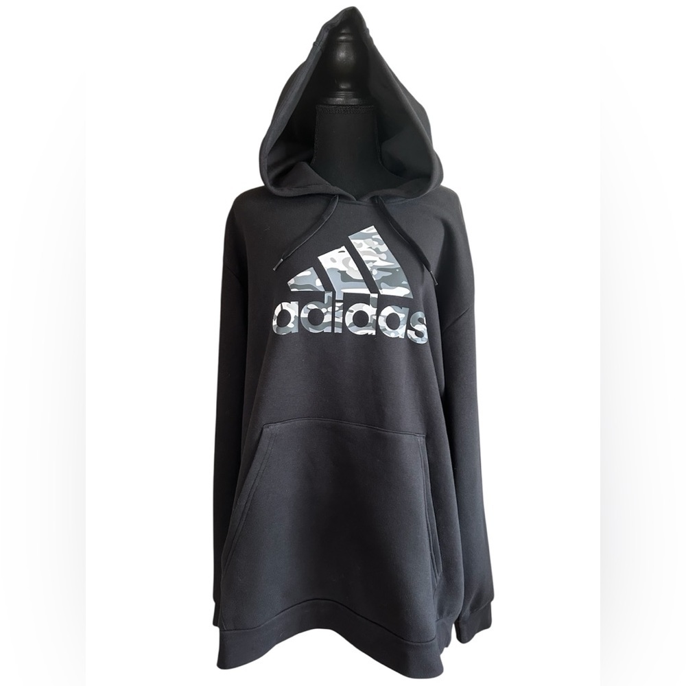Adidas Black Camo Logo Hoodie Oversized Pullover Sweatshirt Athleisure Size 2XL